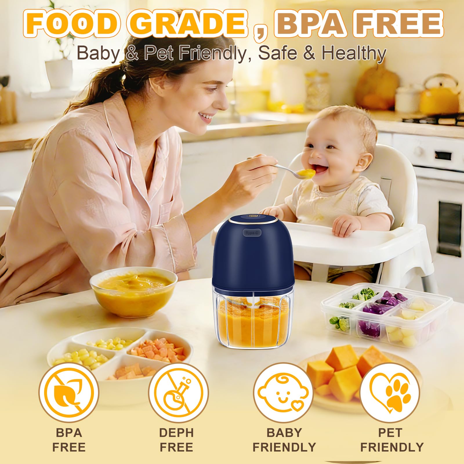 Baby Food Chopper - Elektrische knoflookhakker, draadloze mini-voedselprocessor voor knoflook,