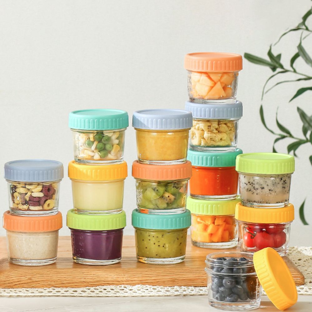 Baby Food Containers Glass - 6 stuks glazen babyvoedingpot herbruikbaar met