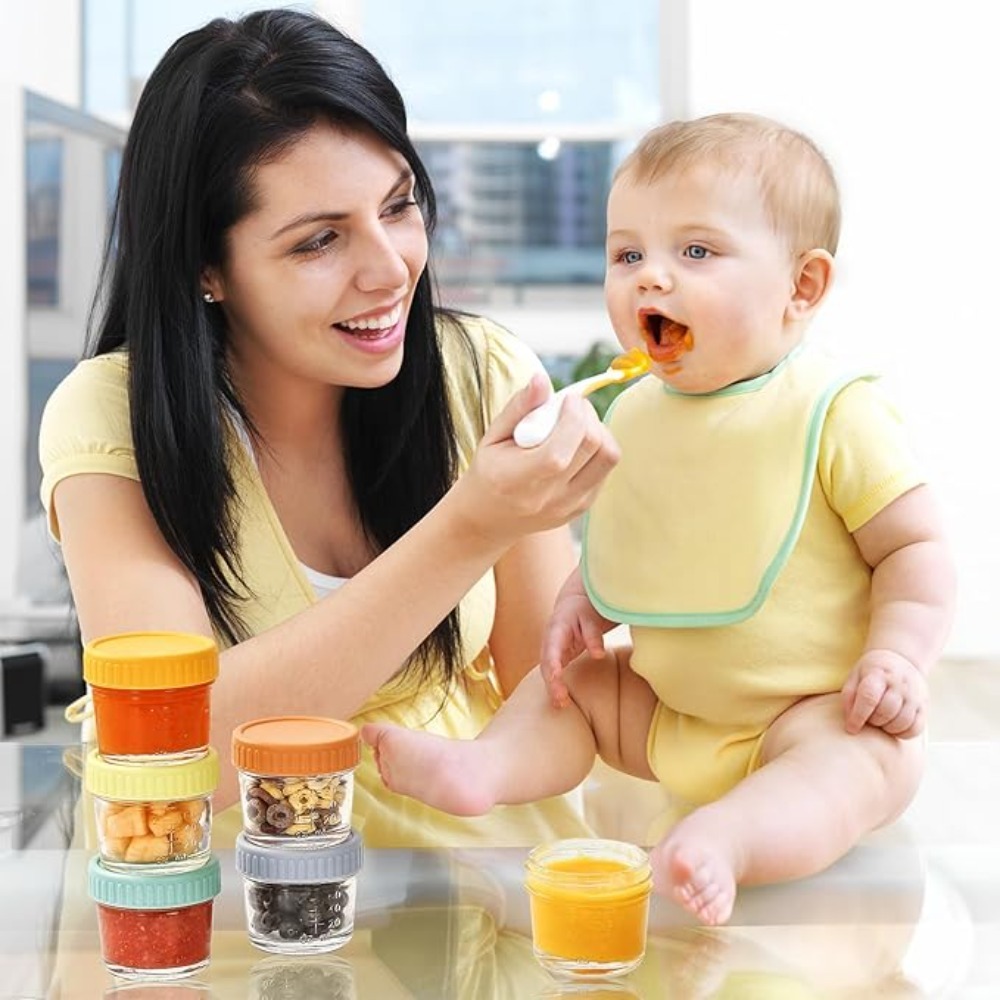 Baby Food Containers Glass - 6 stuks glazen babyvoedingspotjes, herbruikbaar met