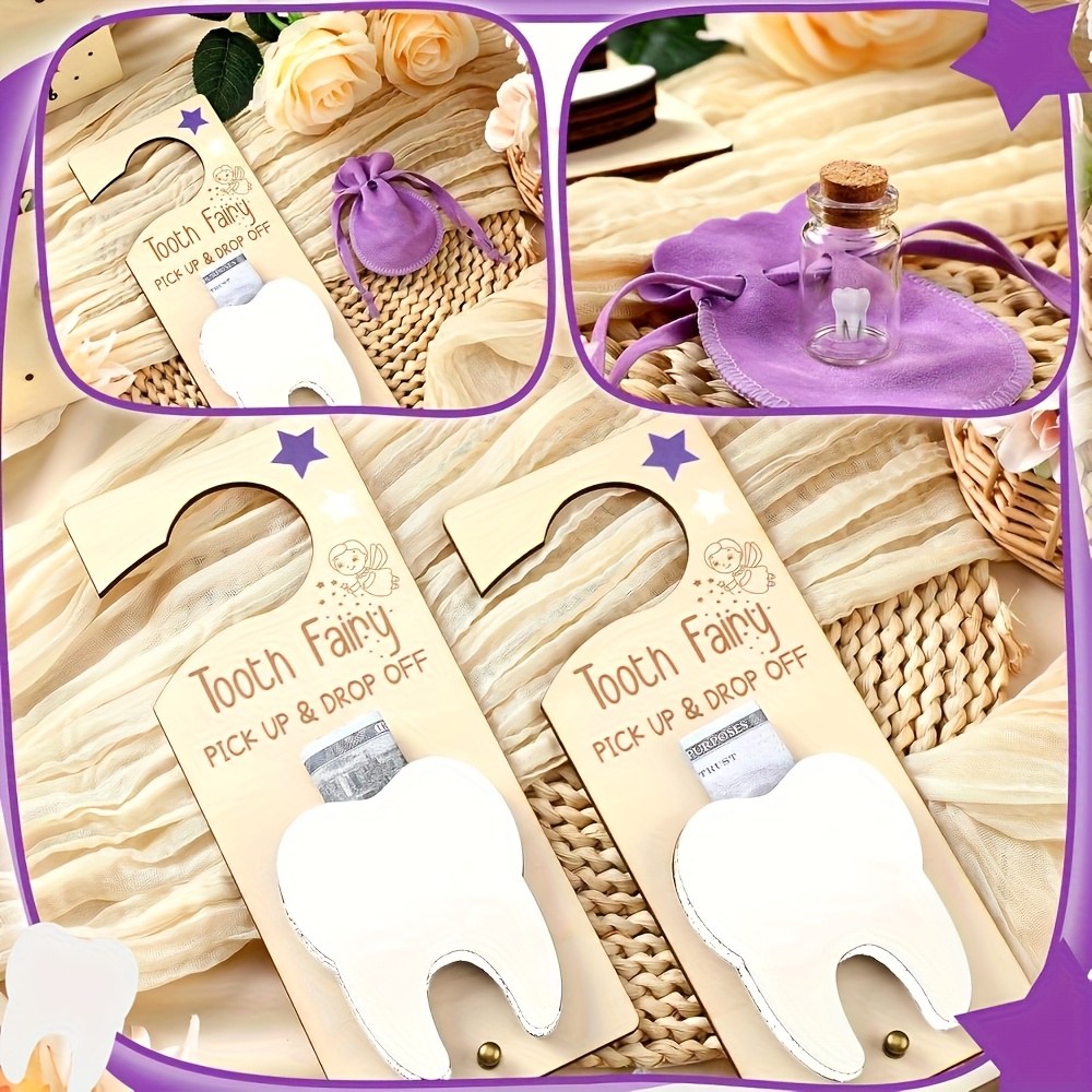 Baby Food Glass - Tandenfee-deurdecoratie, bewaardoosje voor melktanden (inclusief houten