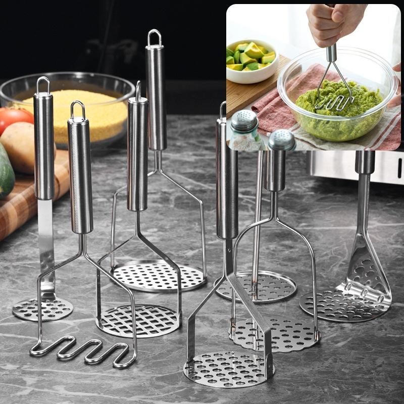 Baby Food Masher - 1-delige roestvrijstalen aardappelstamper, gaasschijf-pureerapparaat met ergonomische